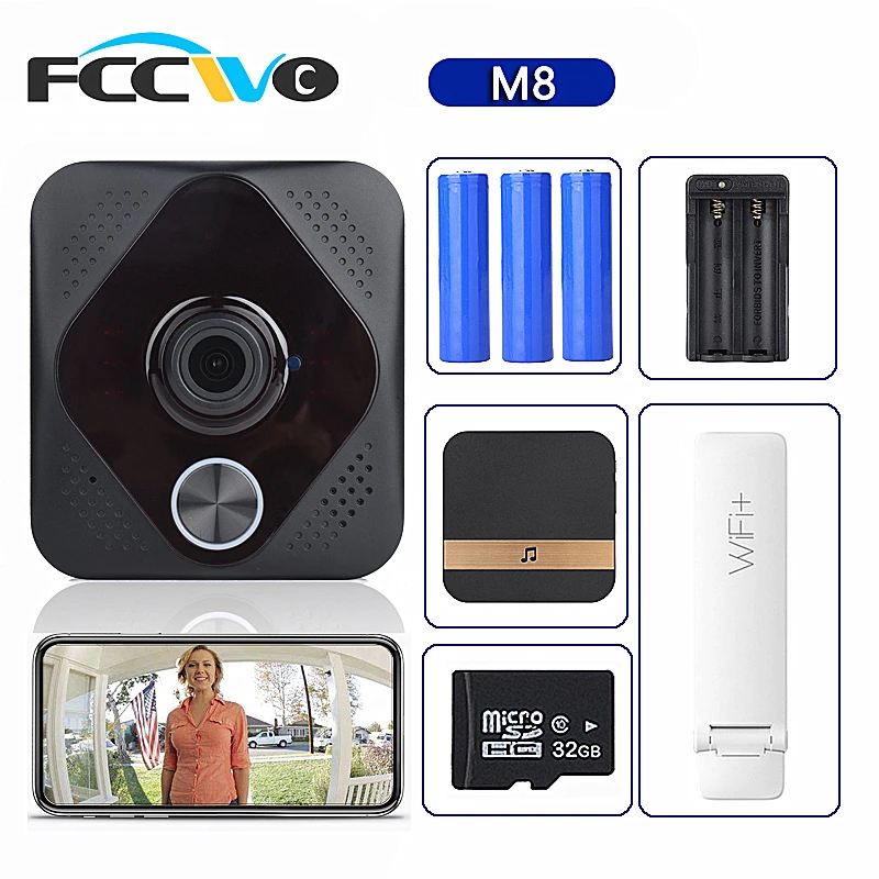 

FCWO M8 2019 Smart WiFi Video Doorbell Camera Visual Intercom with Chime Night Vision IP Door Bell Wireless Home Security Camera