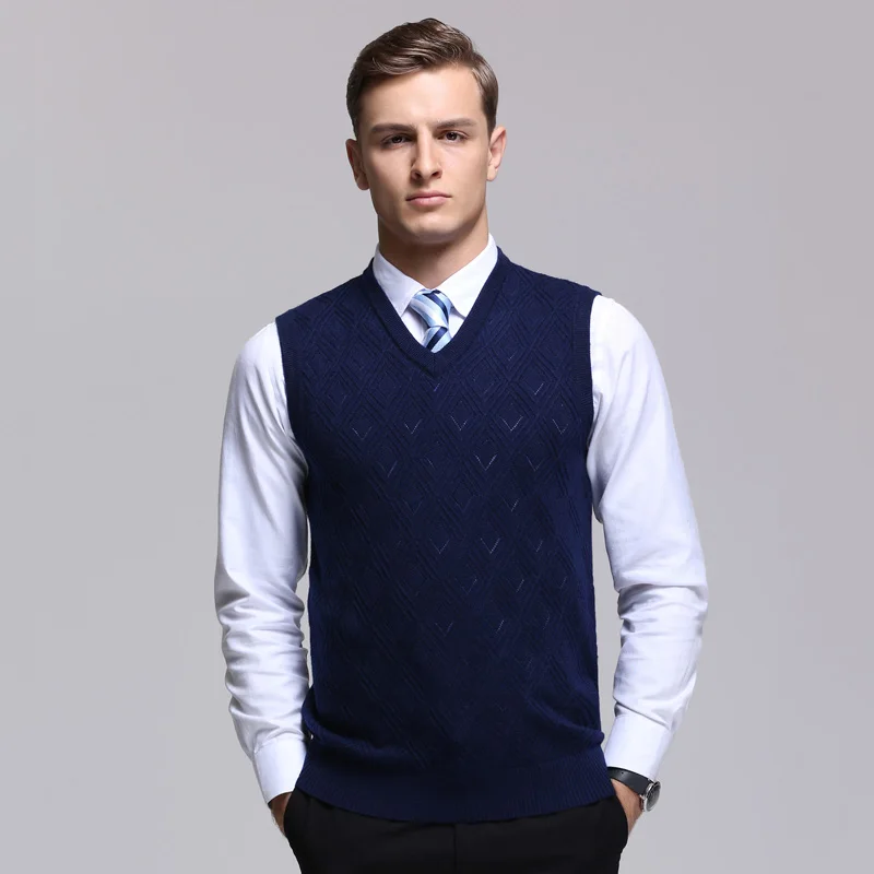 High quality mens plain wool sweater vest casual male v neck ...