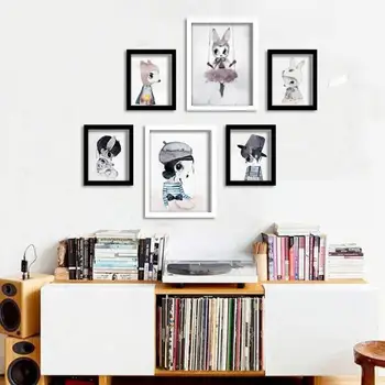 

Modern Nordic Rabbit Girls Angel Cartoon Canvas Painting Spray Color Art Poster Kids Baby Nursery Room Wall Murals