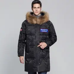 JZ CHIEF мужской длинный пуховик с натуральным мехом капюшон камуфляж толстый теплый зимний пуховик патч дизайн верхняя одежда парка пальто