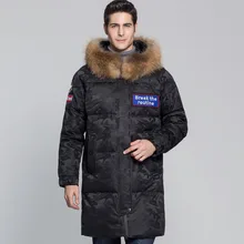 JZ jefe de largo por la chaqueta con capucha de piel genuina camuflaje grueso invierno cálido abajo parche abrigo Parka ropa de abrigo diseño abrigo