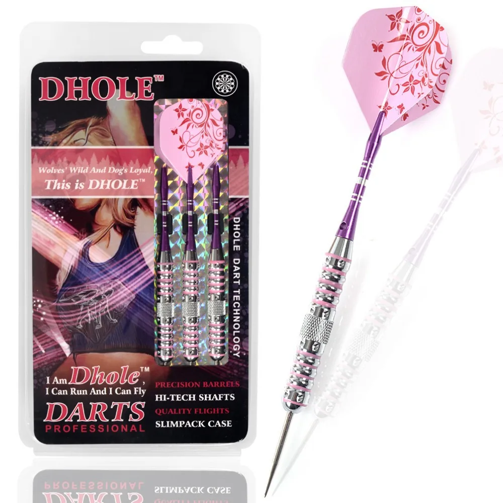 

DHOLE Lady Steel Tip Darts,23 Grams Dart Barrels For Girls,Lady Dart Set With Pruple Dart Shaft,Pink Flight