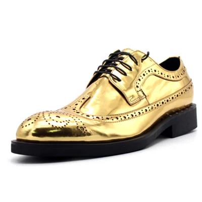 US $165.0 |Gold leder schuhe männer Klassische Ochsen spiegel geschnitzten herren schuhe aus echtem leder herren kleid schuhe in Gold leder schuhe Hochwertige Herren Schuhe Aus Echtem Leder Karree Klassische