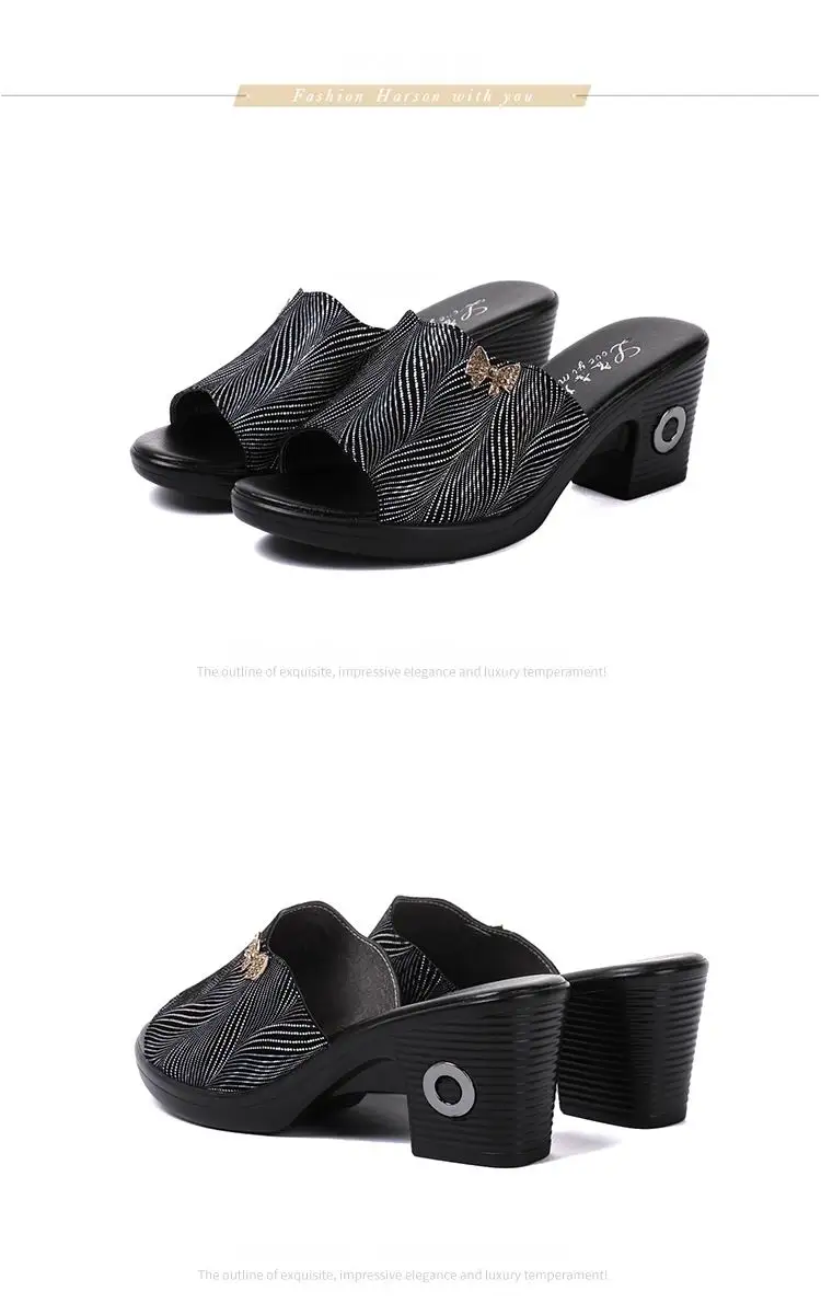 GKTINOO женские тапочки с женские летние шлепанцы из натуральной кожи обувь Для женщин; модные ботинки на высоком каблуке Стразы Летняя обувь