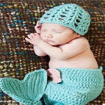 

hand-knit 0-3 months Infant Animal Wool Mermaid Newborn Photography Props Modeling Clothes One Hundred Days Baby Pictures