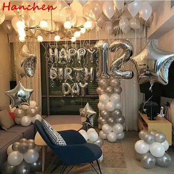 

1set large size Number helium Balloons 18" sliver Star 30 40Happy Birthday Letter 2.2g latex air ballon Party Decorations globos