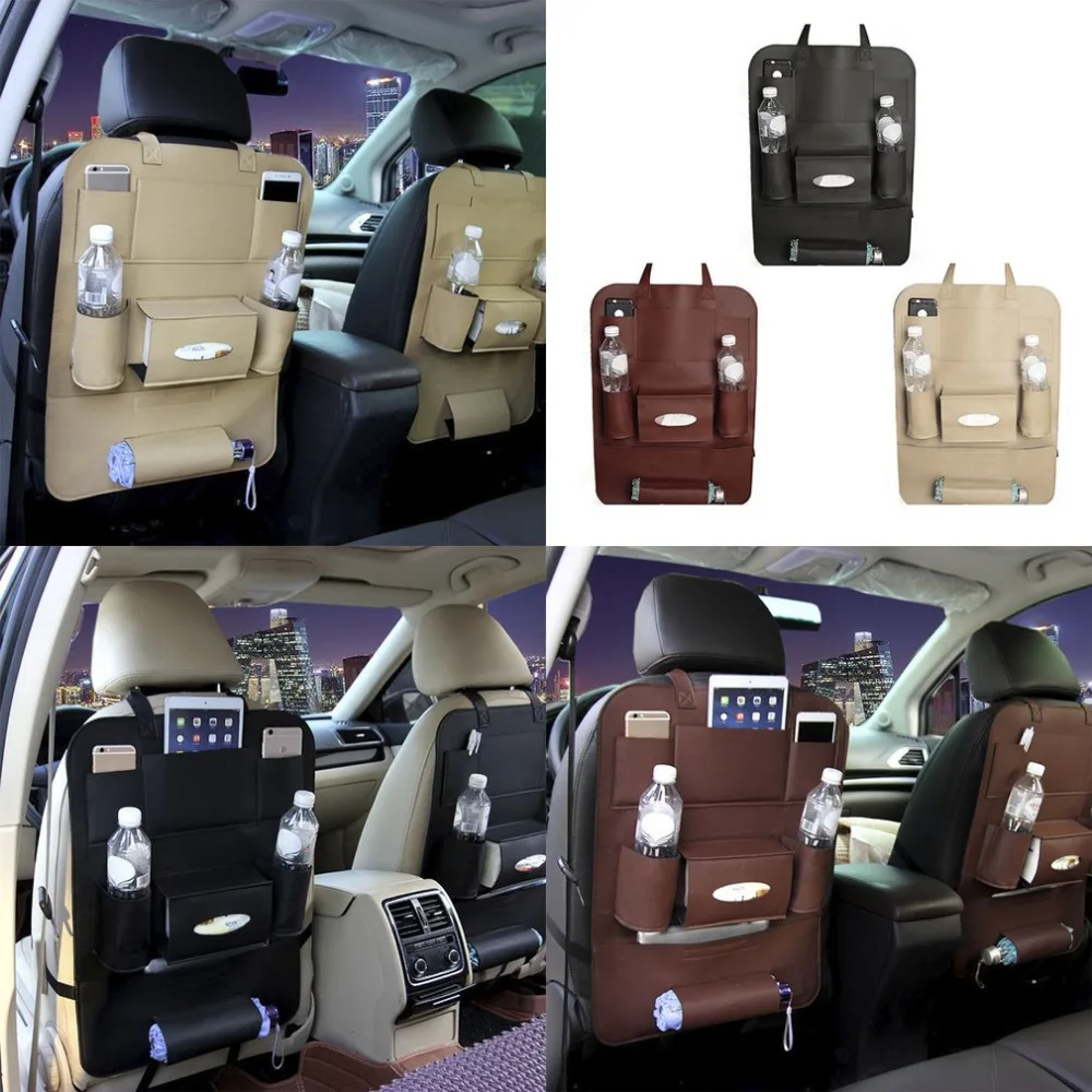 Goedkoop Multifunctionele Lederen Autostoel Terug Organizer Tidy Voertuig Organizer Bag Travel Kid Opbergtas Cup Papier Extractie Houder