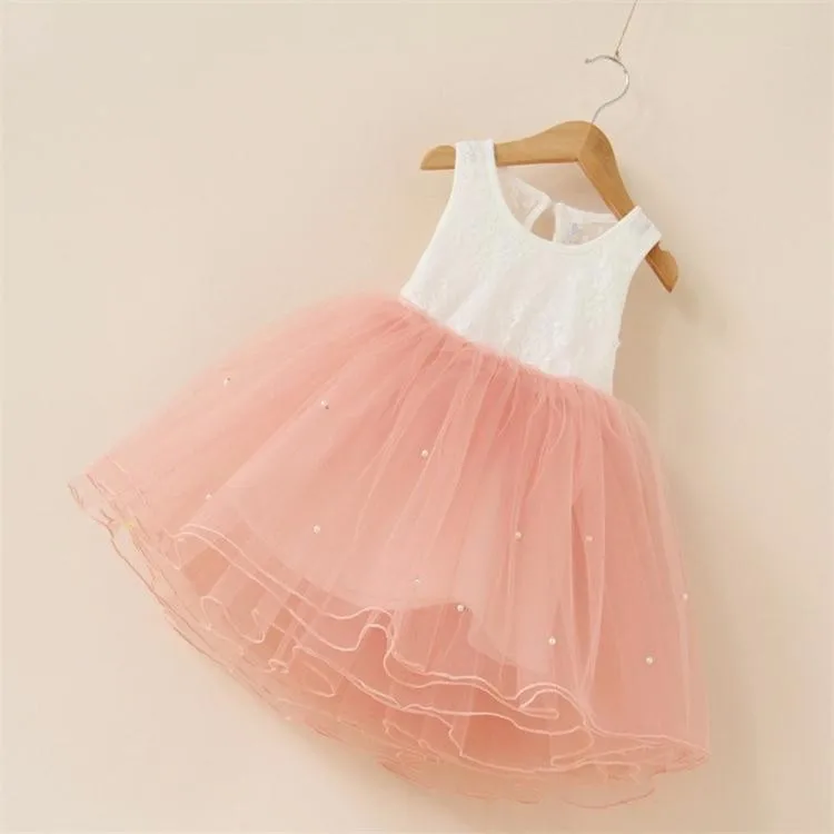 

New Flower Girl Party Dress Baby Birthday Tutu Dresses for Girls Lace Baby Vest Baptism Dresses Pearls Kids Wedding Dress 6 7 8Y