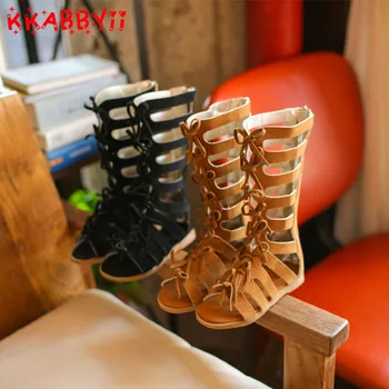 

KKABBYII Female Child Sandals Princess Shoes High Shoes Cutout Gladiator Sandals Baby Boots Girl's Fashion Sandals EU 26-35