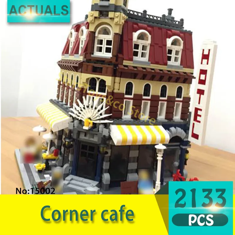 

15002 2133Pcs Street View series Corner cafe Model Building Blocks Set Bricks toys For Children Gift 10182
