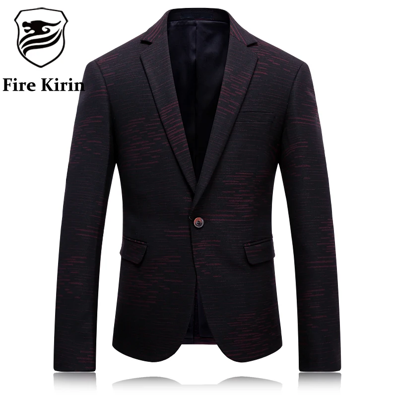 Feu Kirin Blazer Hommes 2017 Marque De Luxe Rayé Mens Blazer Slim Fit Veste De Costume