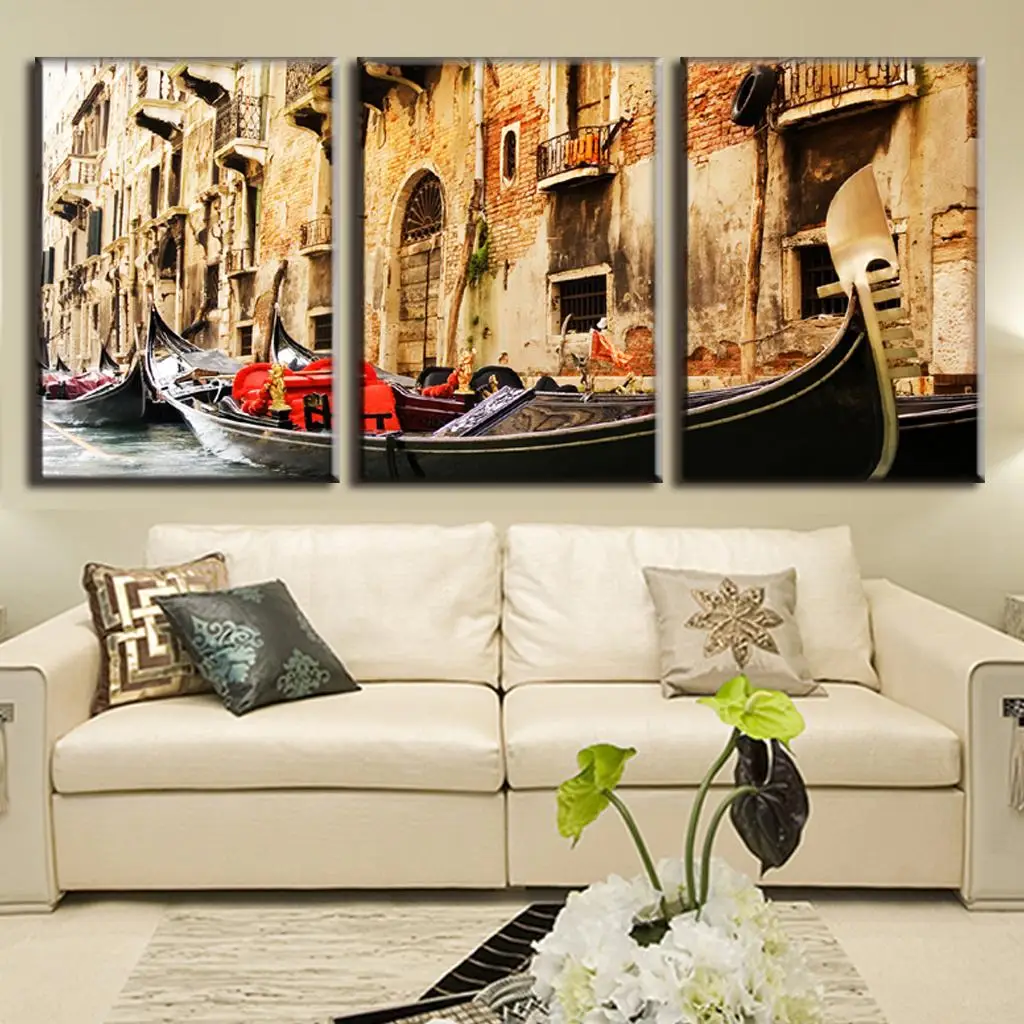 Discount Framed Painting 3 Pieces Modern Landscape Painting The Boat Song Of Water Town Free Shipping Discount Framed Painting 3 Pieces Modern Landscape Painting The Boat Song Of Water Town Free Shipping