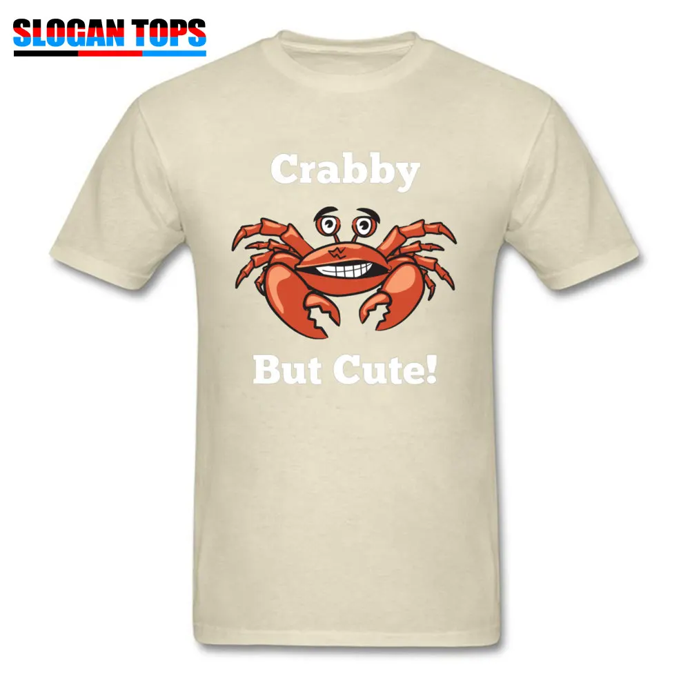 Europe Personalized Mens T Shirts Fashionable Summer Short Sleeve Crewneck 100% Cotton Tops Shirt Casual Tops Shirt Crabby But Cute in White 24752 beige