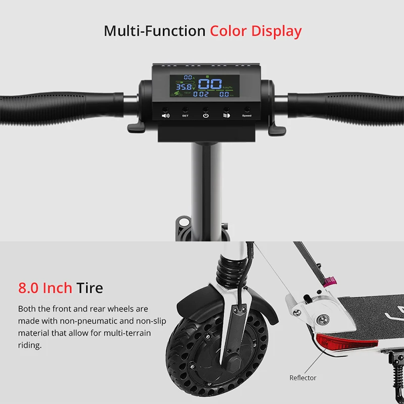 Top KUGOO S1 Pro Folding Electric Scooter 350W Motor LCD Display Screen Max 30km/h 8 Inch Tires & Safety Reflectors with Carry Bag 2