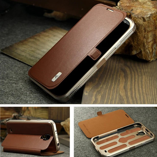 ==> [Free Shipping] Buy Best Original FINEDAY Aluminum Metal Frame Genuine Leather Protective Flip Magnetic Cover Case For Samsung Galaxy S4 i9500 Phone Case Online with LOWEST Price