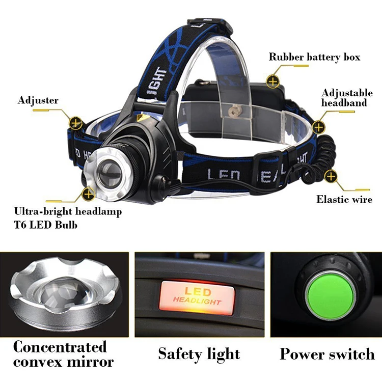 IR capteur phare USB Rechargeable V6/L2/T6 Induction LED phare pêche phare lampe lanterne par 18650 batterie