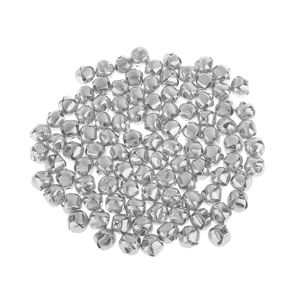 100Pcs Metal Christmas Jingle Bells Pendant Charms DIY Crafts 12mm Silver A