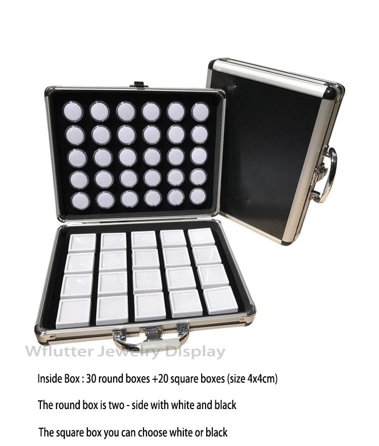 Portable Aluminum Travel Gem Box Gemstone Storage Case Jewelry Tray