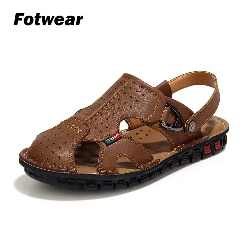

Fotwear Men sandals Leather sandals men High Quality zapatos with a protective toe Big size to 9.5 Beach walking zapatos