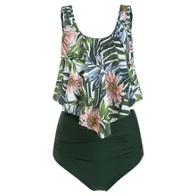 Комплект Танкини с рюшами и цветочным принтом, летняя блузка на бретелях бикини с открытой спиной пляжный костюм Бохо с принтами, купальник, комплект бикини