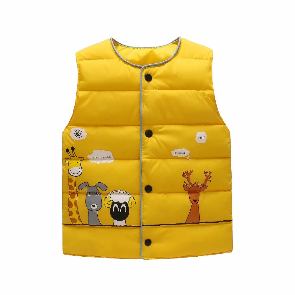 Новые осенне-зимние жилеты для девочек детский хлопковый теплый жилет с капюшоном для маленьких девочек, жилет с принтом для мальчиков и девочек, верхняя одежда - Цвет: Yellow