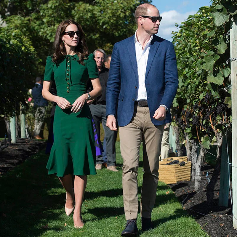 Goede Kate Middleton Mermaid Milan Runway Designer Hoge Kwaliteit Zomer Nieuwe Vrouwen Fashion Party Sexy Vintage Elegante Chic Groene Jurk