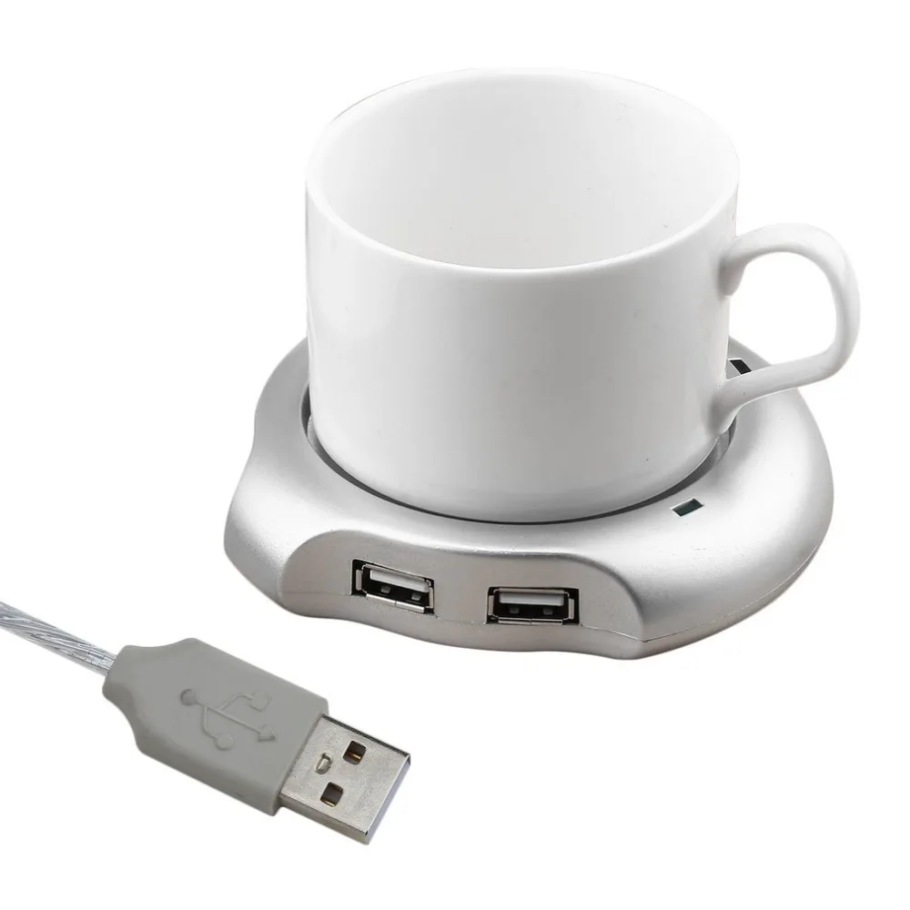 Чашка для напитков серебро 4 порта usb хаб чашка чая кофе кружка грелка 50 градусов