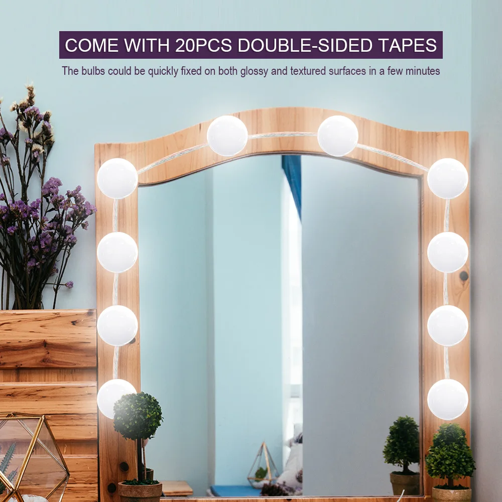 

2 Types Makeup Mirror Light Vanity 10 LED Light Bulbs Kit USB Port Cosmetic Mirror Make up Mirrors Bulb djustable Brightness