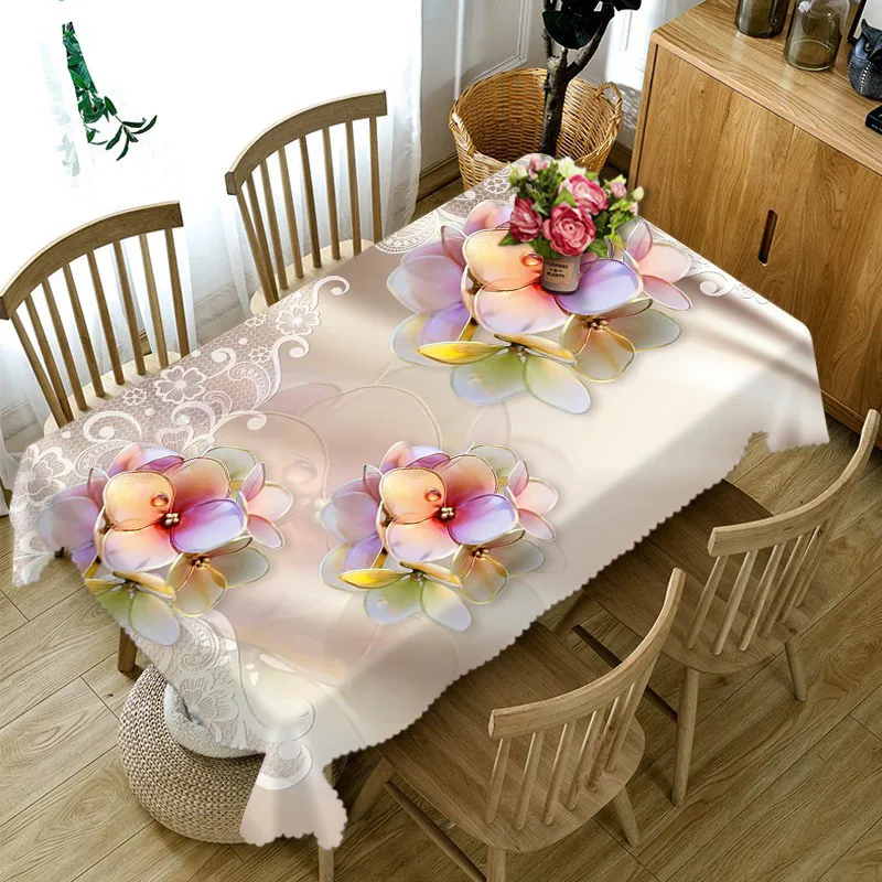 

gold Tablecloth Cofffee Dining waterproof 3D rectangular tablecloth banquet round table customized size FLOWER Cushion cover