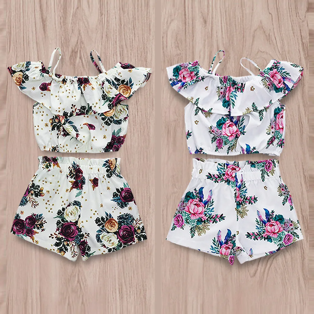 

Toddler Baby Kids Summer 2019 Girls Clothes 2 3 Years Fashion Floral Print Top+Shorts Girls Outfits Kids Clothing For Girls Sets