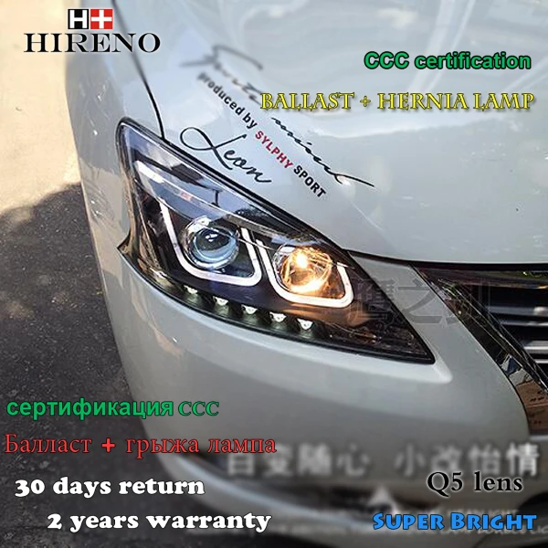 Hireno фары для 2012-2014 Nissan Sentra Sylphy светодиодный сборе Светодиодные ДХО ангельские