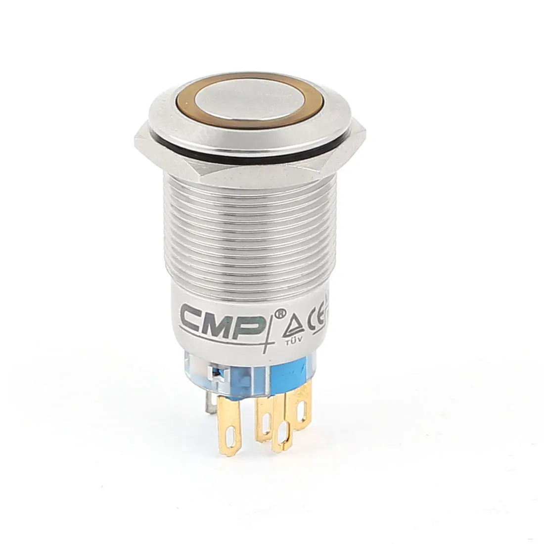 

UXCELL 12V 16Mm Yellow Led Light 19Mm Mounted Thread 5Pins Spdt No/Nc Flat Head Latching Push Button Switch