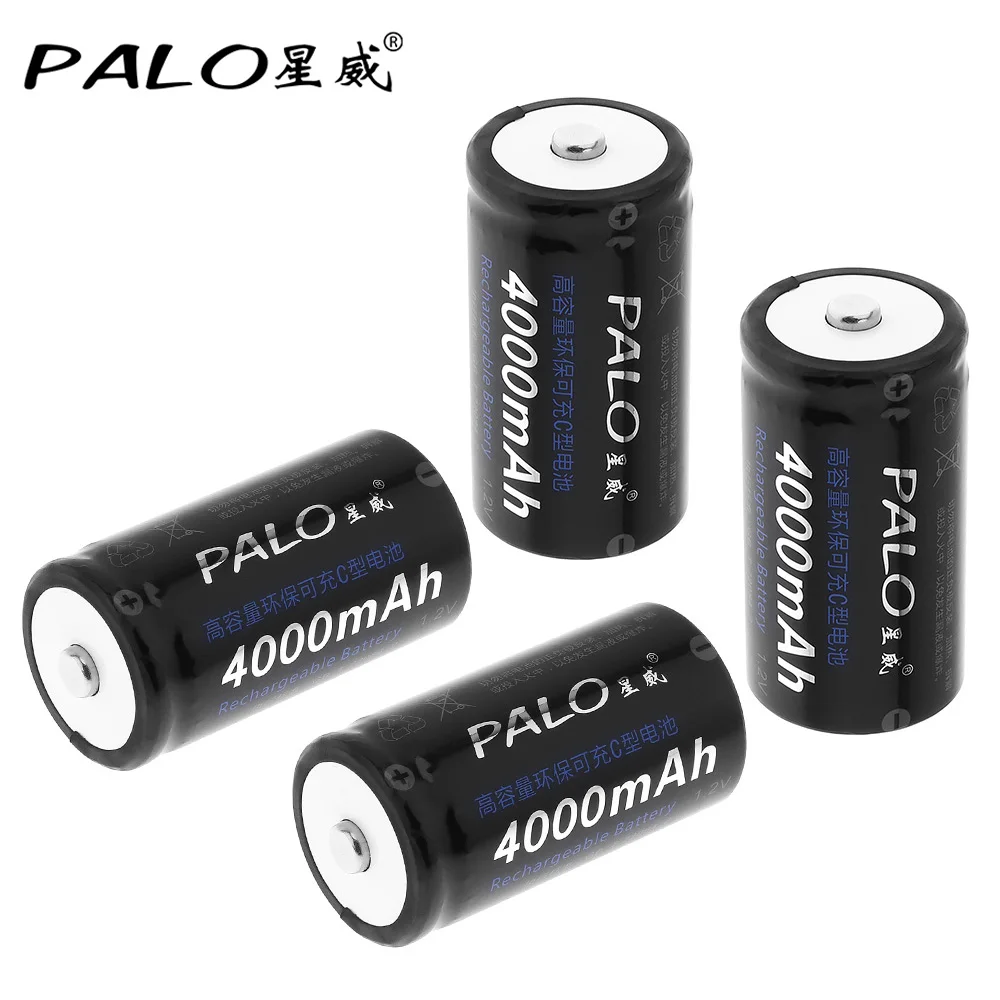 Günstig 4 stücke! PALO 4000mAh 1,2 V C Größe Ni Mh NiMH Akku mit Geringe Selbstentladung für Haushalt Taschenlampe Wasser Heizung spielzeug