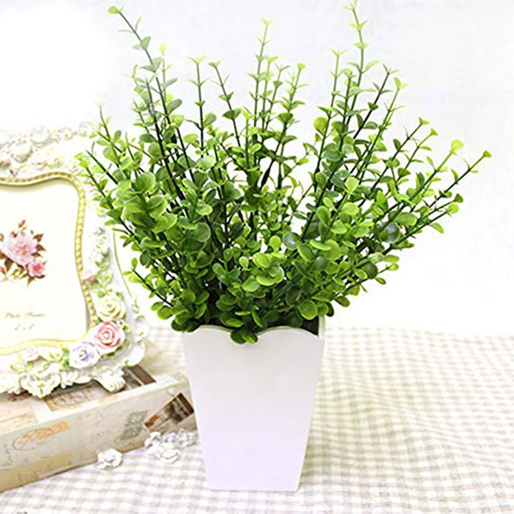 2pcs Simulated Plastic Plant Bunch Potted Decor Small Leaves Tree Branch Garden Home Ornaments