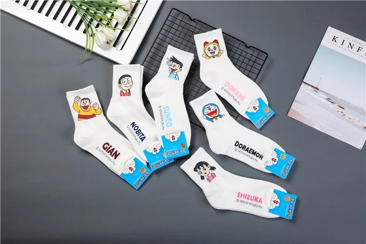 Anime Doraemon print socks Nobita Nobi Minamoto Shizuka Konta Takeshi Honekawa Suneo Dorami cute fun cartoon women cotton sock