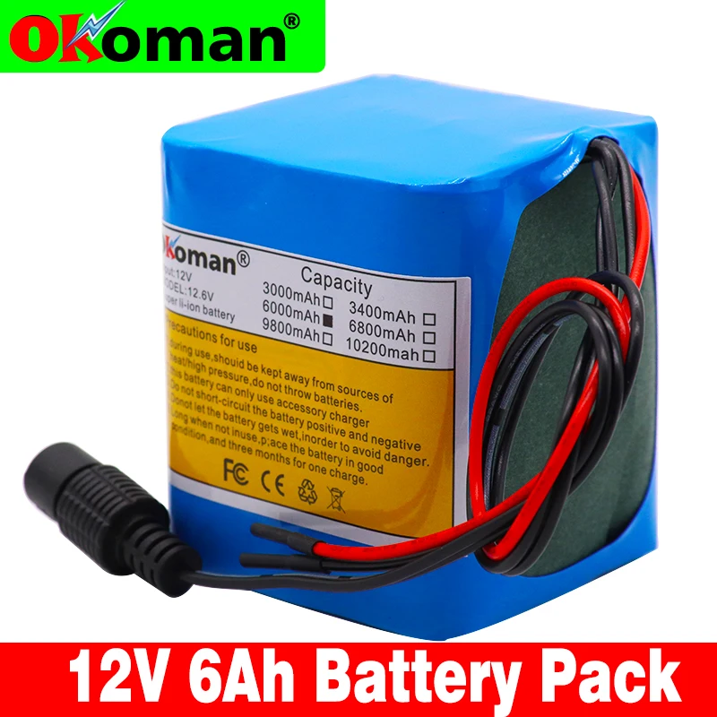 Okoman аккумулятор большой емкости 12V 6000mAh 18650 литий-ионный аккумулятор 6Ah DC12.6V портативный аккумулятор