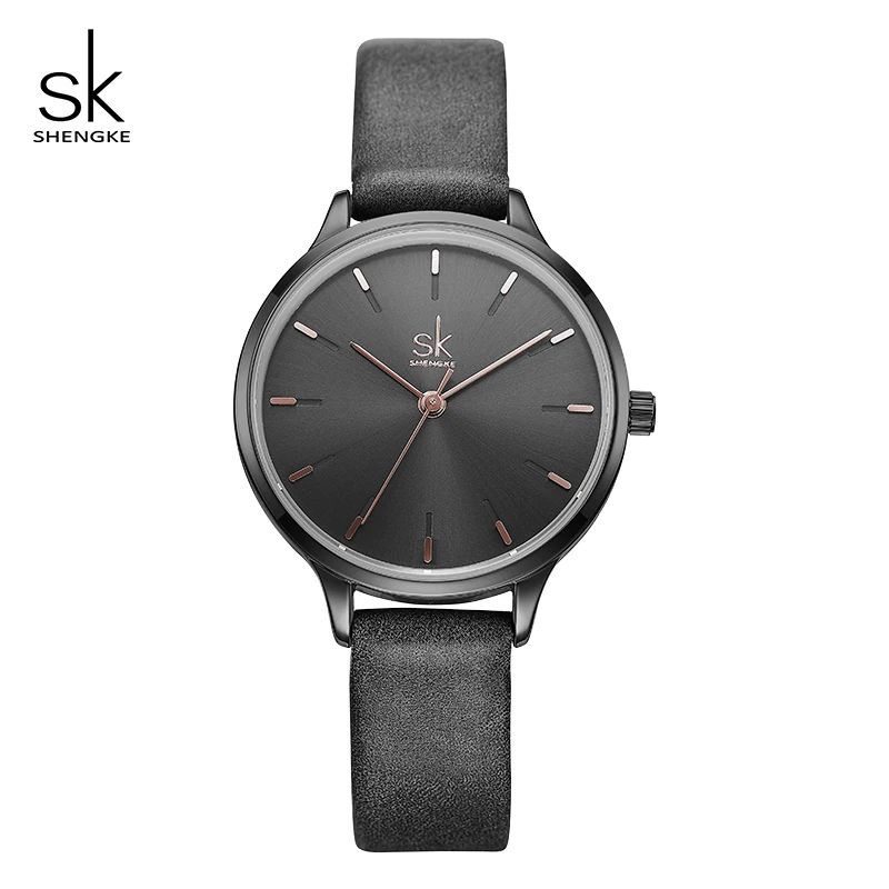 Shengke брендовые модные часы женские повседневные с кожаным ремешком женские кварцевые часы Reloj Mujer SK женские наручные часы - Цвет: black