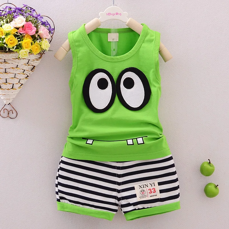 

Kids Clothes Toddler Boys Girl Summer Set Baby Girls Clothes Big Eyes Print Roupas Infantis menino Children Sport Clothing Suits
