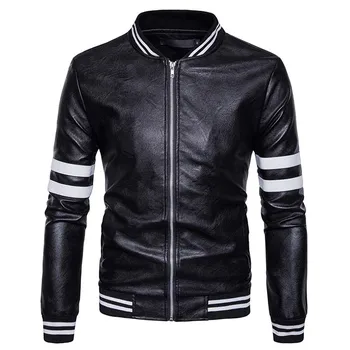 

2019 New Mens Slim Leather Jacket Male Casual Motorcycle Jacket Black/White Spring And Autumn Coats Jackets