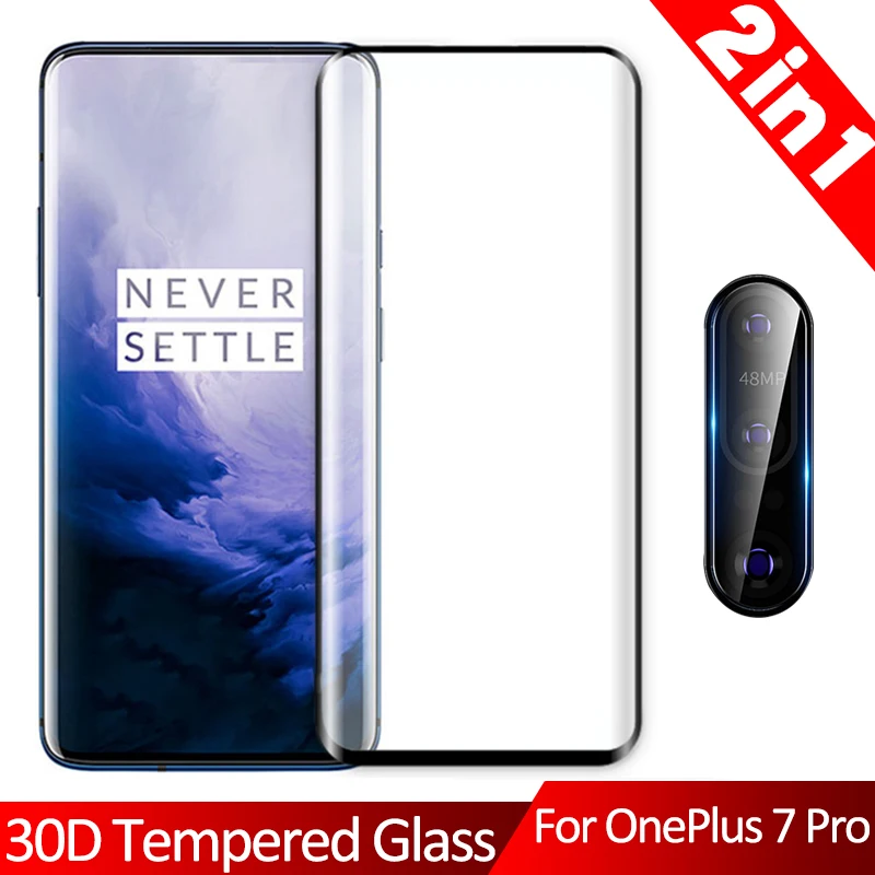 

2in1 Curved Edge Tempered Glass Screen Protector For One plus Oneplus7 Oneplus 7 Pro 7Pro Back Camera Lens Full Cover Film Case