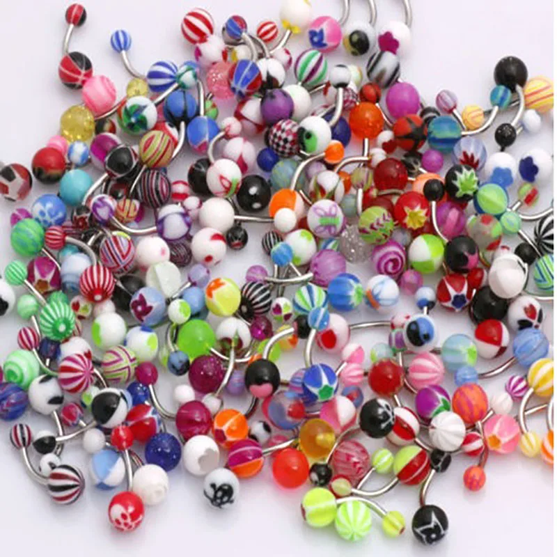 Wholesale Colorful Stripes Ball Belly Navel Button Bar Ring Barbell Body Piercing Rings Jewelry