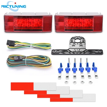 

MICTUNING Rectangular Trailer LED Light Kit w/ License Plate Bracket & Reflector Strips Tail Stop Turn Signal Lamps for Truck RV