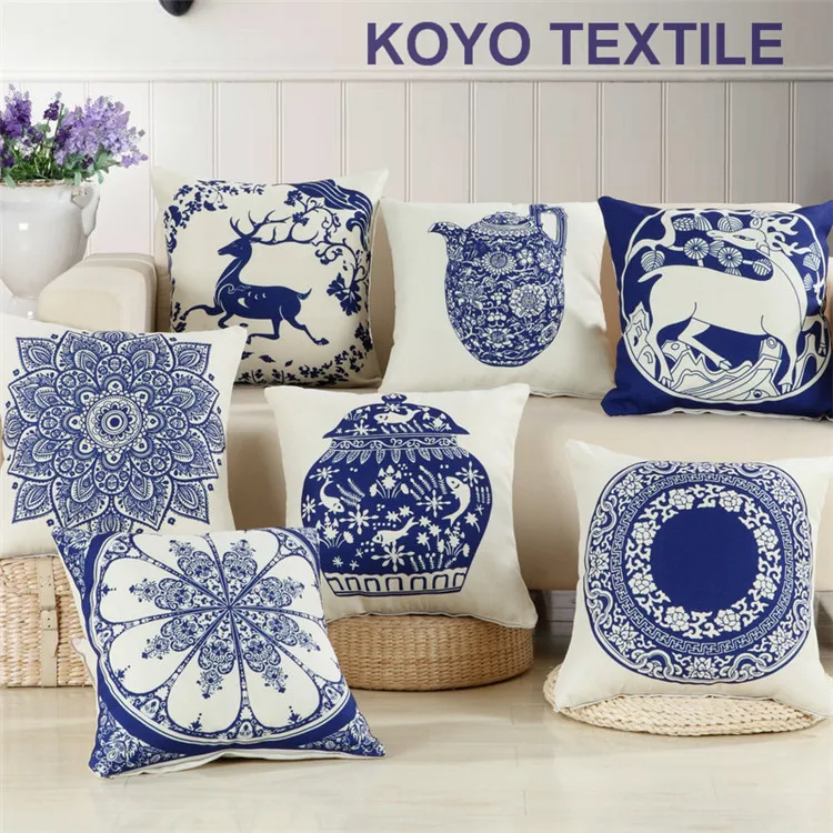 

Vintage Ethnic Decoration China Blue and White Procelain Vase Geometry Print Cheap Sofa Car Cushions Cover Throw Pillow Case