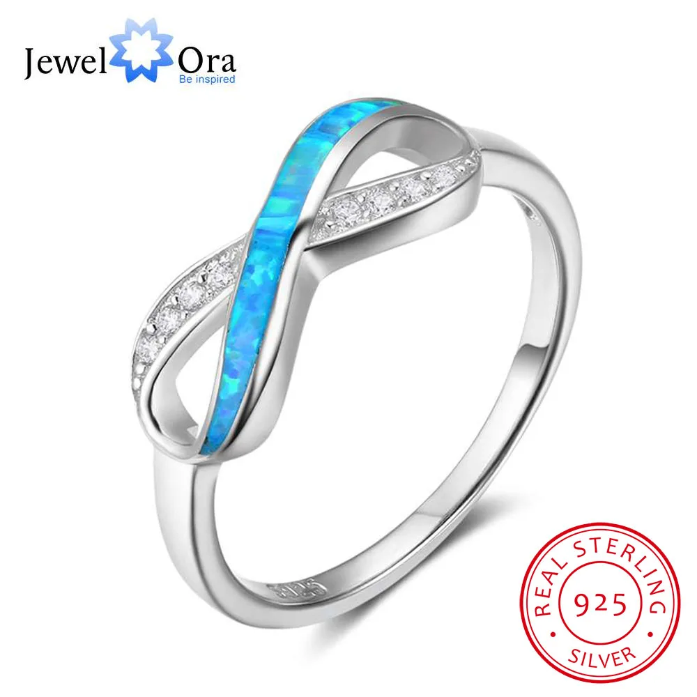 

Fashion Blue Opal Stone Cubic Zirconia Infinity Ring Real 925 Sterling Silver Jewelry Christmas Gift for Her (JewelOra RI102849)
