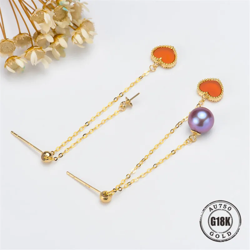 

DIY Earrings Jewelry Findings Blank Earrings Bracket AU750 G18K Yellow Gold Simple Bracket Natural Pearl Needle Cap Accessories