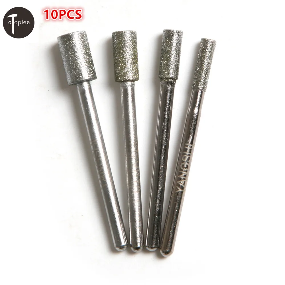10PCS 3mm Shank Diamond Coated Cylinder Head Repairing Grinding Bit 3mm