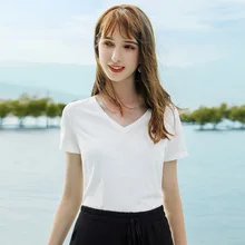 AcFirst Women Tops Casual Gray White T-shirts Solid Shirt V-Neck Short Plus Size T Shirt Women Cotton Sexy Cut Out Tees empire waist plus size cut out t shirt