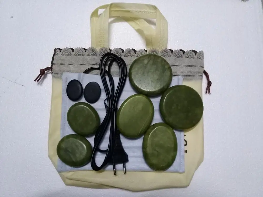 bag and 8 stones Горячий камень, массажный набор, нагреватель, коробка, тепловой мешок, снимает стресс, боль в спине, забота о здоровье, акупрессура, лава, базальтовые камни для здоровья - Цвет: bag and 8 stones