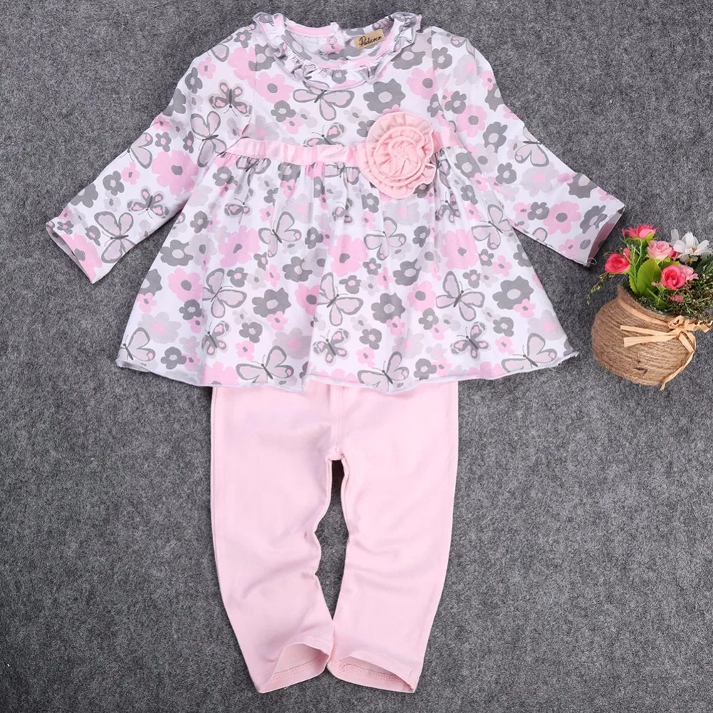 Новинка цветочное платье с баской+ штаны на возраст 12 18 24 месяца комплект одежды для маленькой девочки 2 предмета