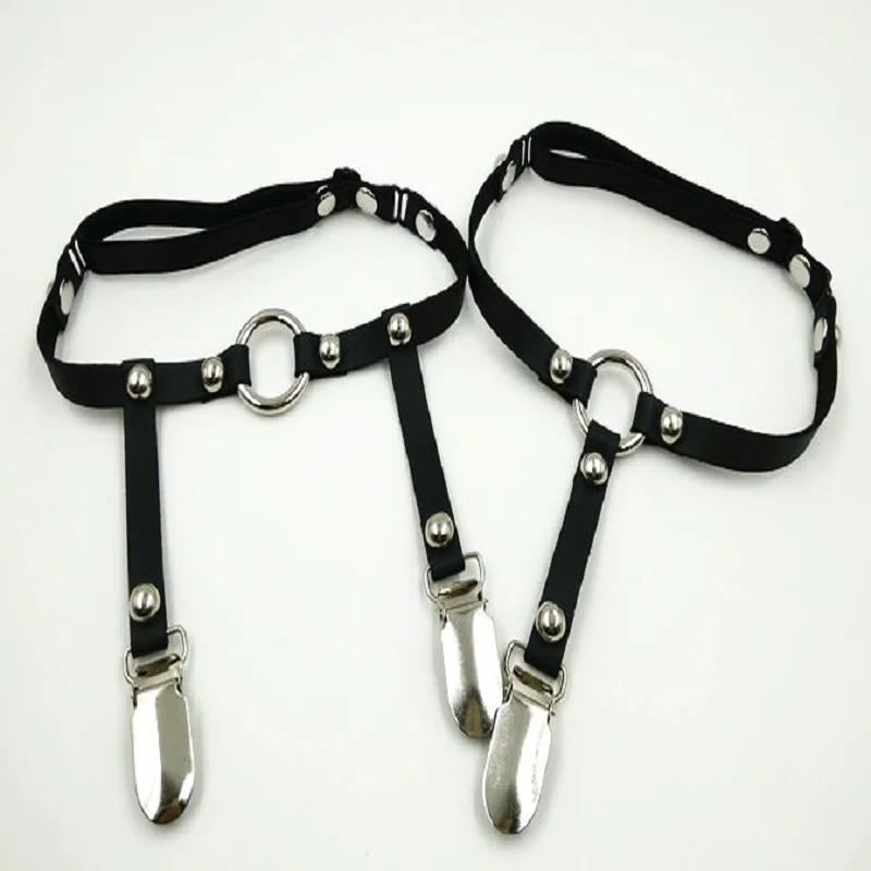

Women Harajuku punk leather garters O-round Simple sweet heart rivet duckbill gourd duckle Elastic leg ring Leather suspender